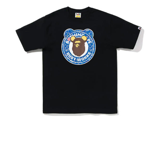 BAPE X BEARBRICK BUSY WORKS TEE BLACK BLUE