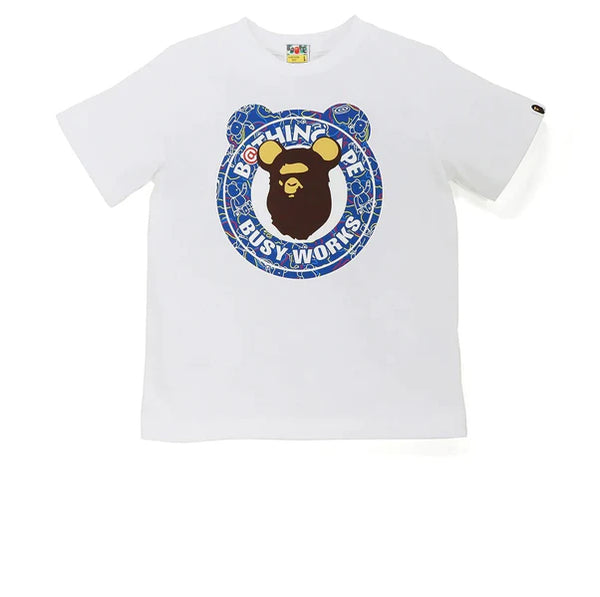 BAPE MEDICOM TOY CAMO BEAR BUSY WORKS TEE BLUE WHITE