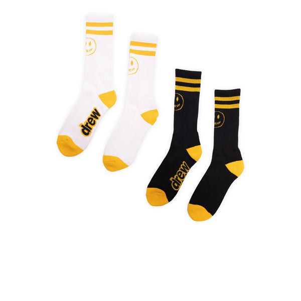 DREW HOUSE MASCOT STRIPE SOCKS (PACK OF 2) BLACK WHITE SS22