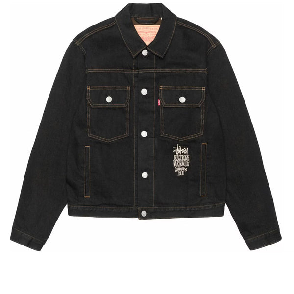 STUSSY X LEVI'S CRISPY RINSE TRUCKER JACKET BLACK BROWN SS24