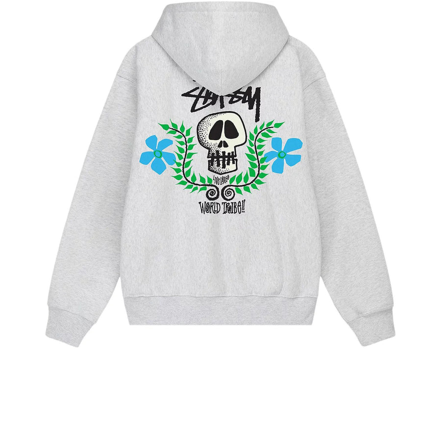 STUSSY SKULL CREST ZIP HOODIE ASH HEATHER