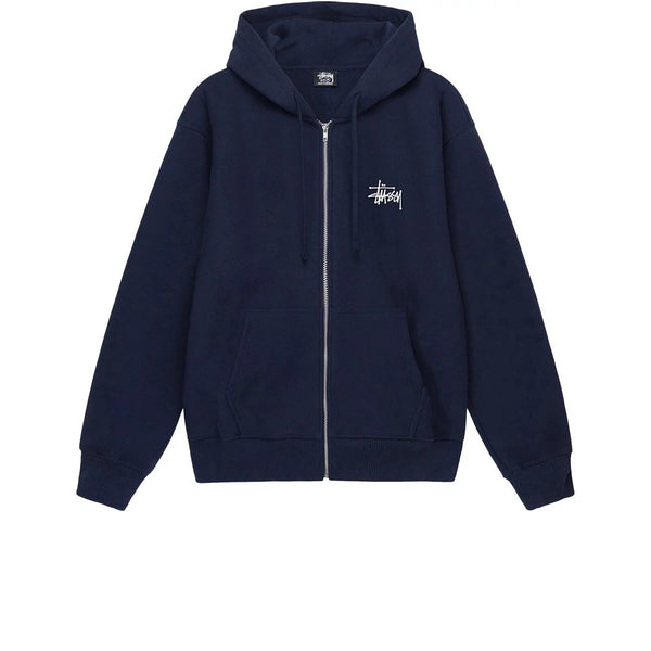 STUSSY STOCK LOGO ZIP HOODIE NAVY