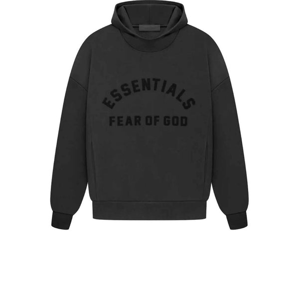 FEAR OF GOD ESSENTIALS ARCH LOGO HOODIE JET BLACK SS23