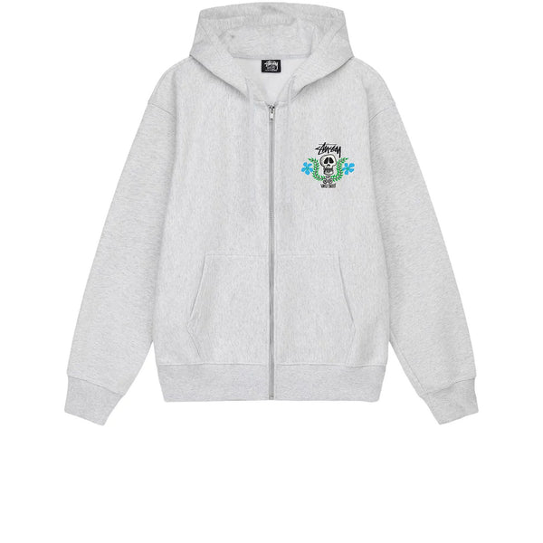 STUSSY SKULL CREST ZIP HOODIE ASH HEATHER