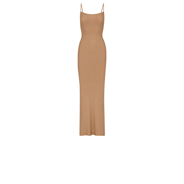 SKIMS SOFT LOUNGE LONG SLIP MAXI DRESS CAMEL