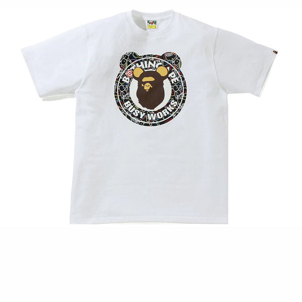 BAPE X MEDICOM TOY BEARBRICK CAMO BEAR BUSY WORKS TEE WHITE/BLACK