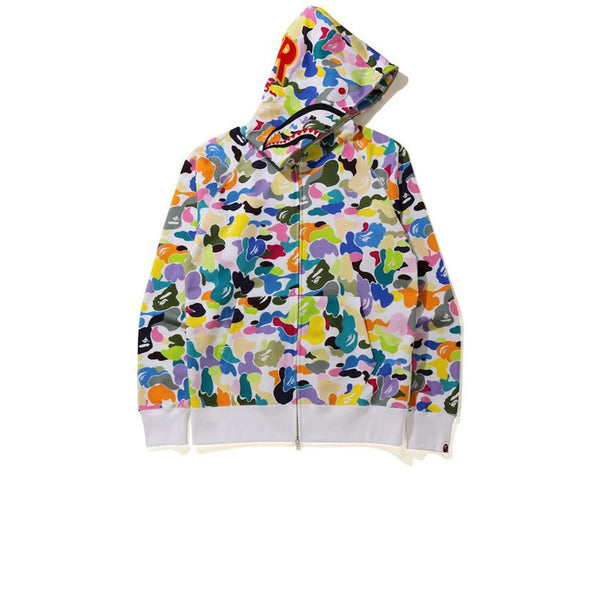 BAPE MULTI CAMO SHARK FULL ZIP PONR HOODIE WHITE