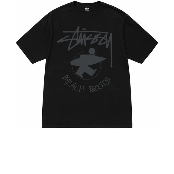 STUSSY BEACH ROOTS TEE PIGMENT DYED BLACK