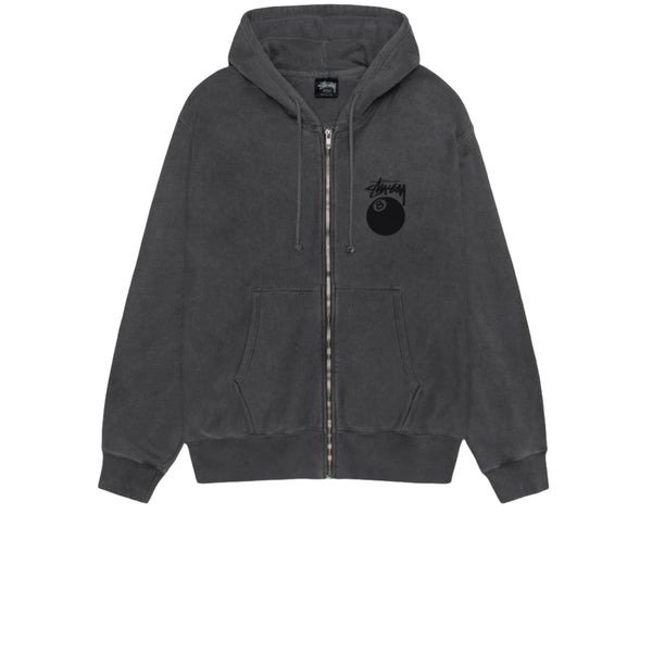 STUSSY 8 BALL ZIP HOODIE PIGMENT DYED BLACK