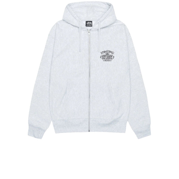 STUSSY WORLDWIDE ZIP HOODIE ASH HEATHER