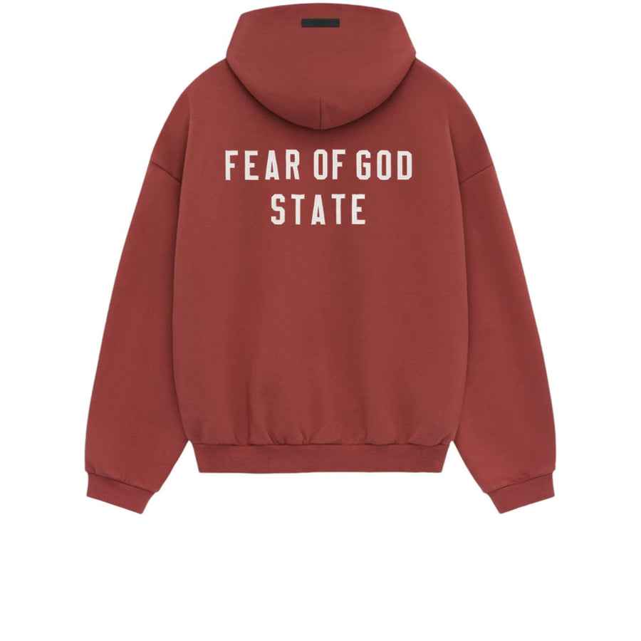 FEAR OF GOD ESSENTIALS HEAVY FLEECE FULLZIP HOODIE CRIMSON FW24