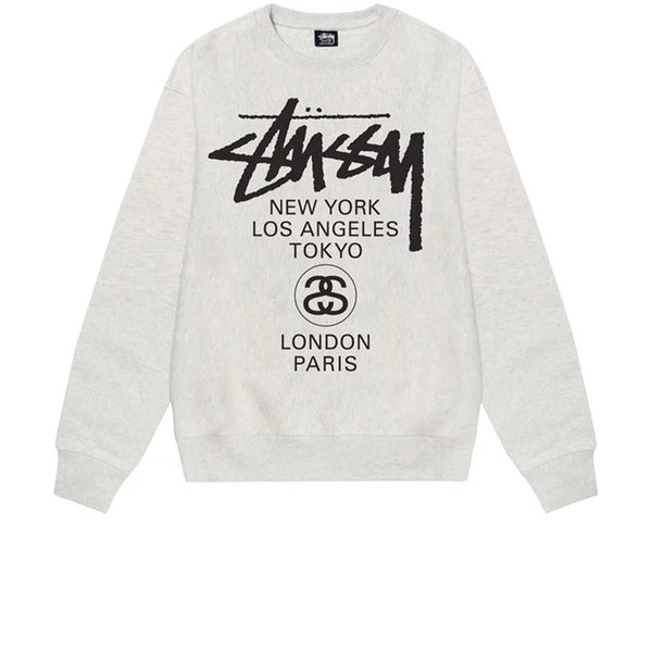 STUSSY WORLD TOUR CREW ASH HEATHER