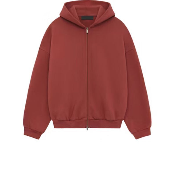 FEAR OF GOD ESSENTIALS HEAVY FLEECE FULLZIP HOODIE CRIMSON FW24