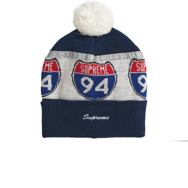 SUPREME INTERSTATE REFLECTIVE BEANIE DARK BLUE FW22