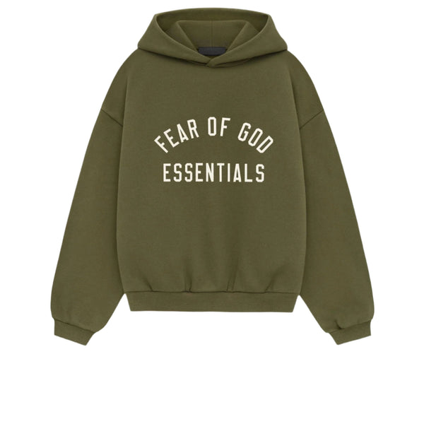 FEAR OF GOD ESSENTIALS KIDS FLEECE HOODIE MILITARY FW24