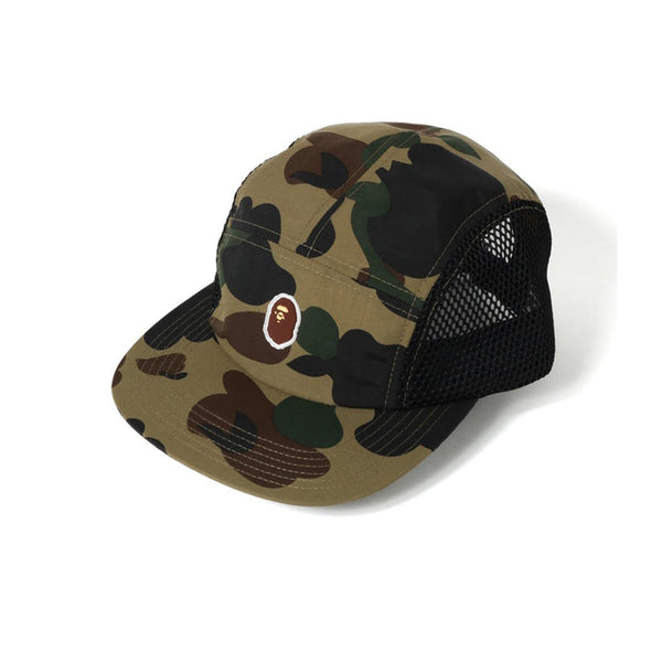 BAPE 1ST CAMO APE HEAD ONE POINT MESH JET CAP GREEN SS19