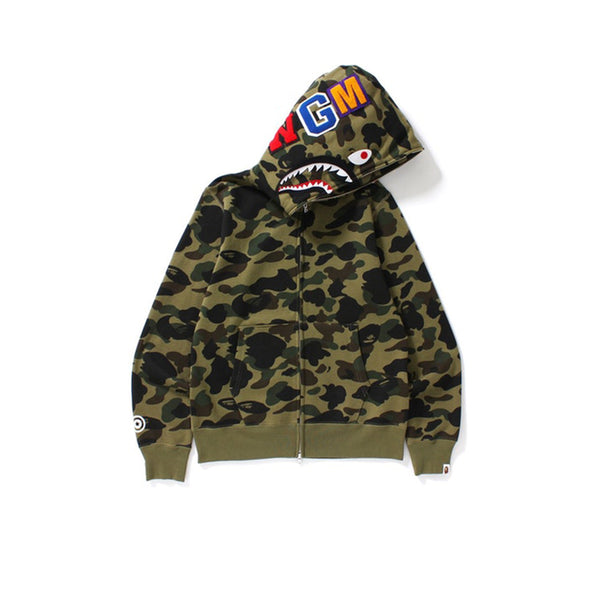 BAPE 1ST CAMO SHARK WGM FULL ZIP HOODIE DARK GREEN SS19