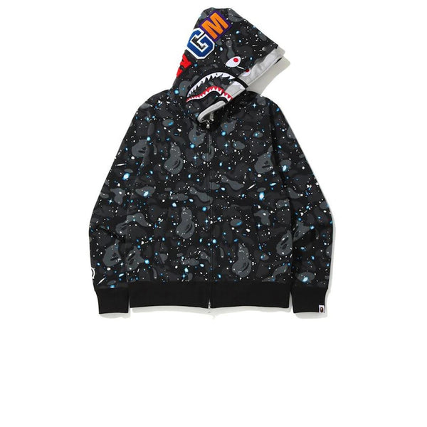 BAPE SPACE CAMO SHARK FULL ZIP DOUBLE HOODIE BLACK MULTI SS20