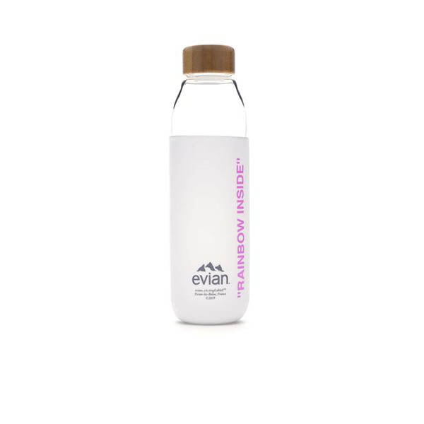 VIRGIL ABLOH X EVIAN SOMA REFILLABLE GLASS WATER BOTTLE WHITE PINK