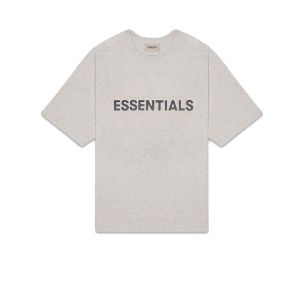 FEAR OF GOD ESSENTIALS 3D SILICON APPLIQUE BOXY TEE DARK HEATHER OATMEAL