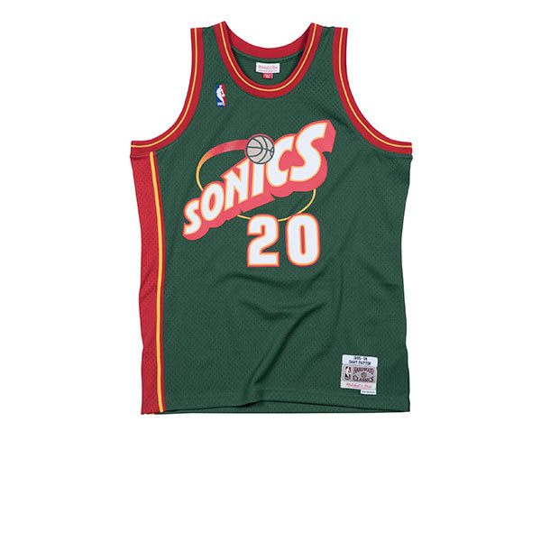 MITCHELL & NESS NBA HARDWOOD CLASSIC SWINGMAN SEATTLE SUPERSONICS GARY PAYTON ROAD 1995-96 JERSEY GREEN