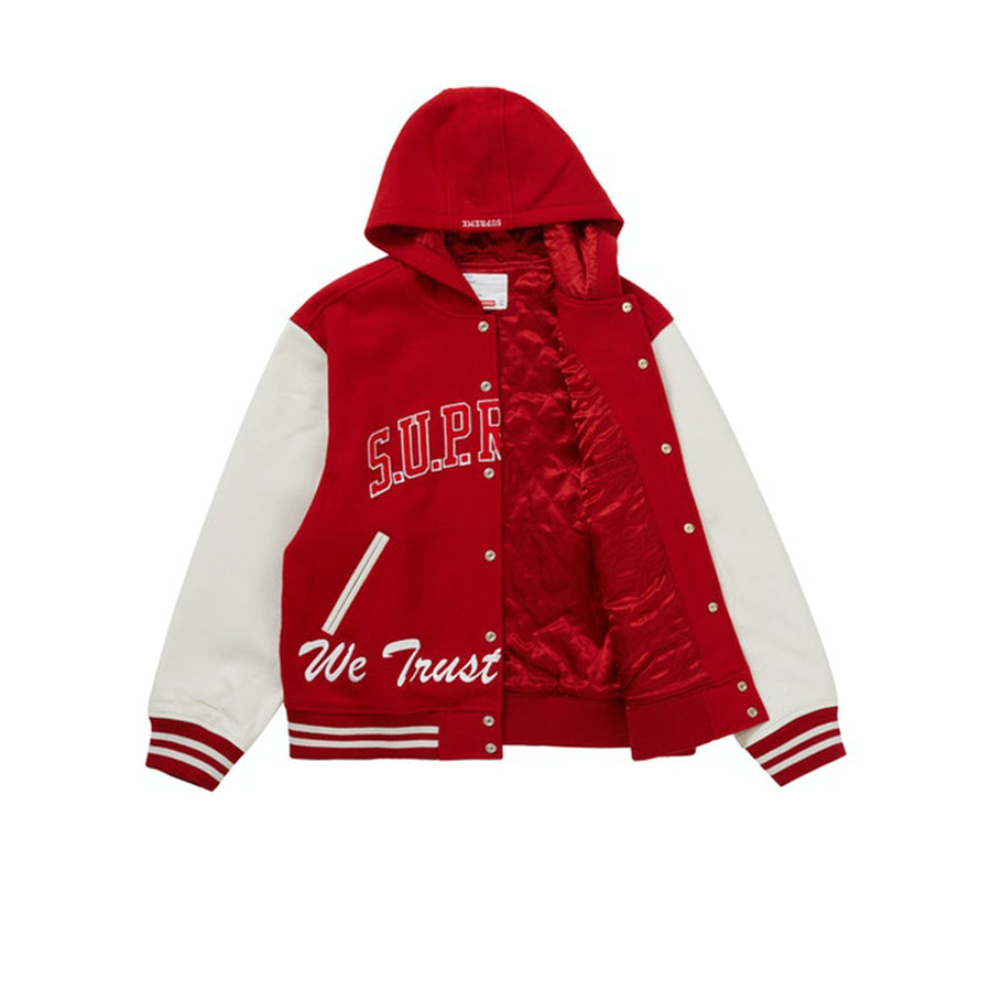 SUPREME KING HOODED VARSITY JACKET RED FW20