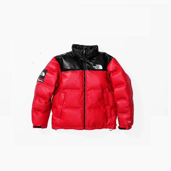 SUPREME X THE NORTH FACE LEATHER NUPTSE JACKET RED FW17