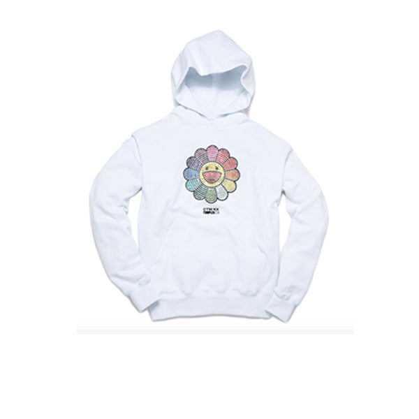 TAKASHI MURAKAMI COMPLEXCON SWAROVSKI CRYSTAL FLOWER HOODIE WHITE FW19