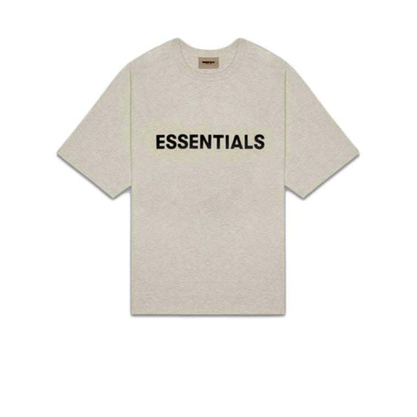 FEAR OF GOD ESSENTIALS 3D SILICON APPLIQUE BOXY TEE LIGHT HEATHER OATMEAL