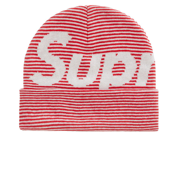 SUPREME BIG LOGO BEANIE RED STRIPE FW22