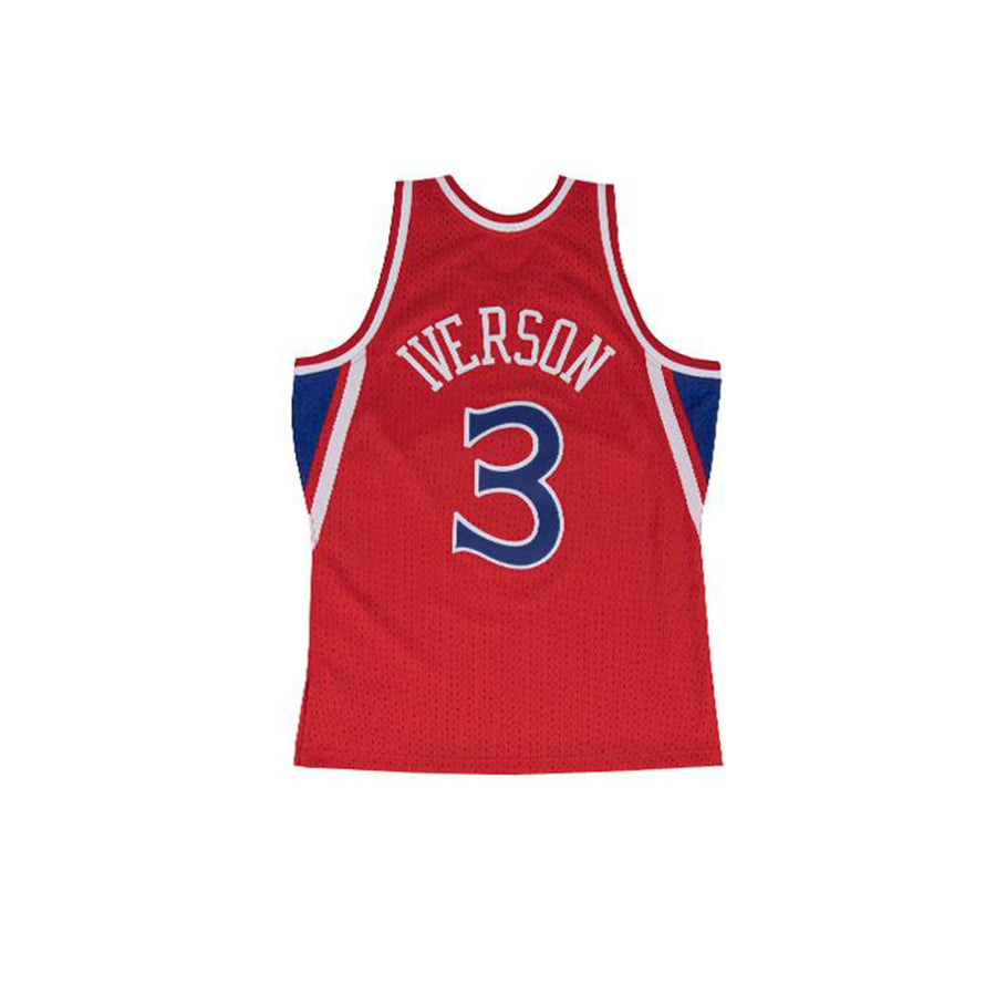 MITCHELL & NESS NBA HARDWOOD CLASSIC SWINGMAN PHILADELPHIA 76ERS ALLEN IVERSON ROAD 1996-97 JERSEY RED