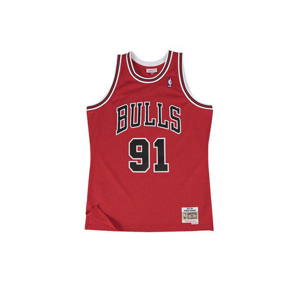 MITCHELL & NESS NBA HARDWOOD CLASSIC SWINGMAN CHICAGO BULLS DENNIS RODMAN ROAD 1997-98 ROAD JERSEY RED