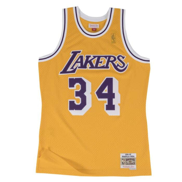 MITCHELL & NESS NBA HARDWOOD CLASSIC SWINGMAN LOS ANGELES LAKERS SHAQUILLE O'NEAL HOME 1996-97 JERSEY GOLD