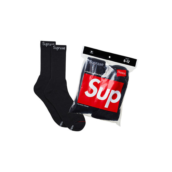 HANES X SUPREME CREW SOCKS BLACK (4 PACK)